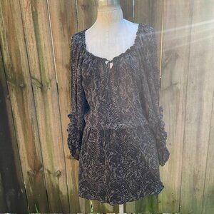 PARKER 100% Silk SNAKESKIN PRINT Ruffle Sleeve BLOUSON MINI DRESS S Nwot